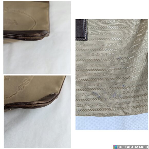 Prada Jacquard Logo Shoulder Bag Leather Canvas Brown Used Authentic F/Shipping - Picture 12 of 13